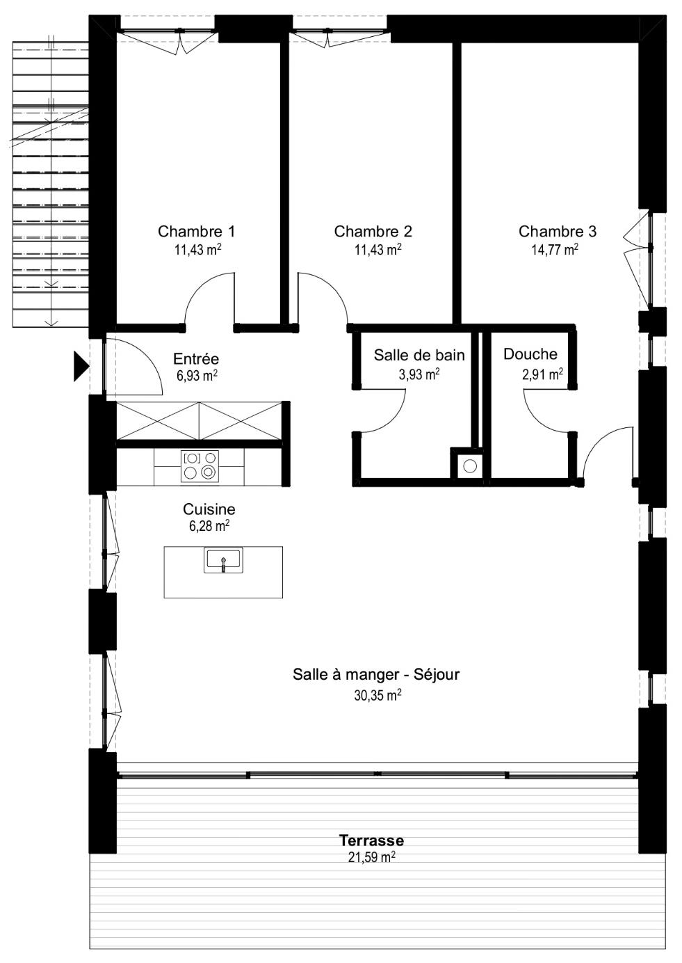 Plan de l'appartement A1 – 4,5 pièces, 114 m²