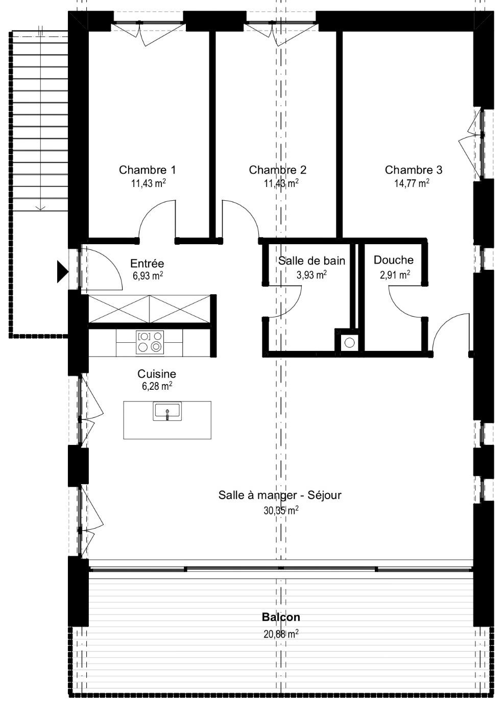 Plan de l'appartement A2 – 4,5 pièces, 117 m²