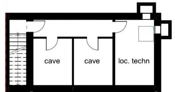 Plan du sous-sol d'une villa avec caves, buanderie et local technique